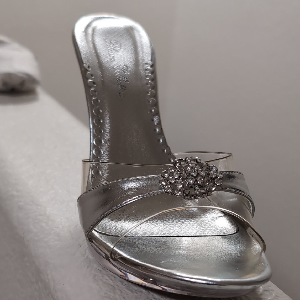 Glamorous Silver Women's Heels With Rhinestone Ac… - image 2